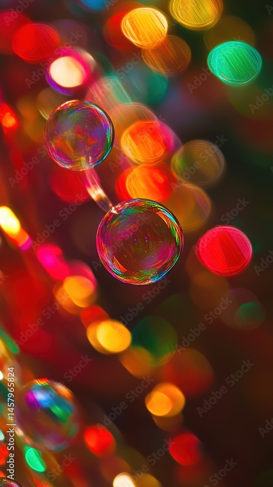 Aufkleber abstract bubbles floating among festive lights close up macro shot with bokeh background