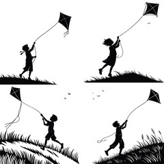  Flying  Kite Silhouette vector 