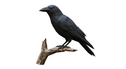 Fototapeta premium rustic still life, black bird perched on tree branch. ,isolated on bright background, no text, ultra sharp detailed