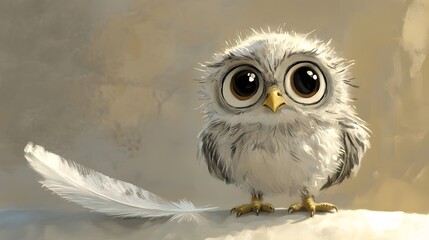 Fototapeta premium Fluffy, expressive owl illustration with soft lighting.