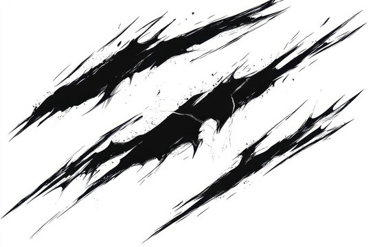 Black claw scratch marks on white background graphic illustration design element art
