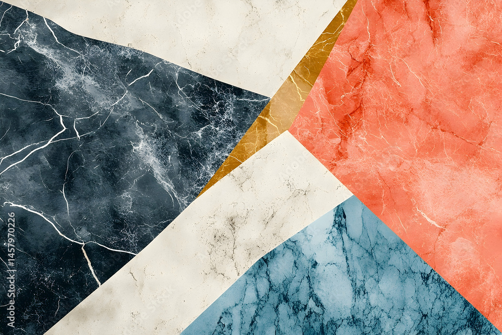 Poster geometric abstract design using colorful marble textures.