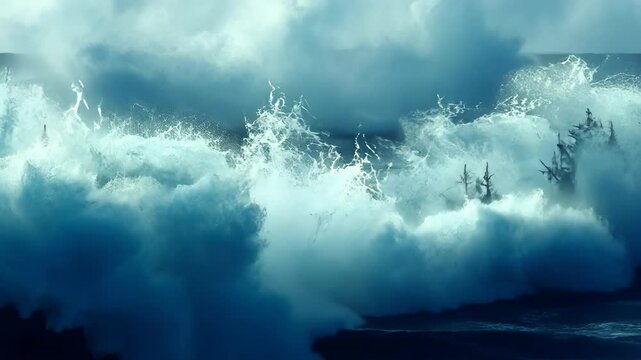 Ship sailing amid a stormy ocean, intense waves, dark backdrop, dramatic sea