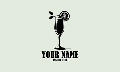 Cocktail glass drink black vector design, spritz or limoncello cocktail vector illustration in sketch style and cocktail glass drink logo icon