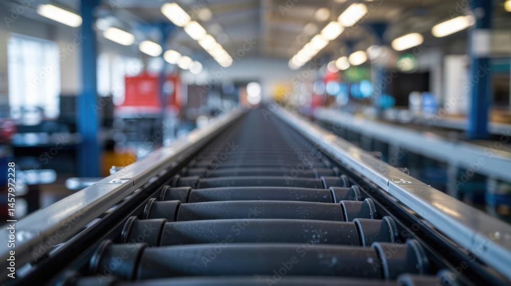 Poster conveyor belts in industrial machinery create efficient system for moving products through busy fact