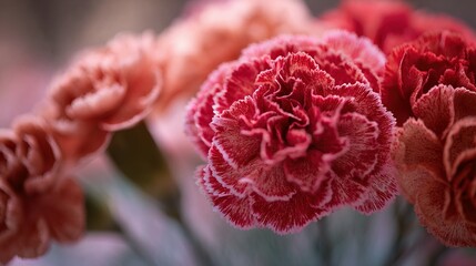 Close-up view of delicate, vibrant carnations.
