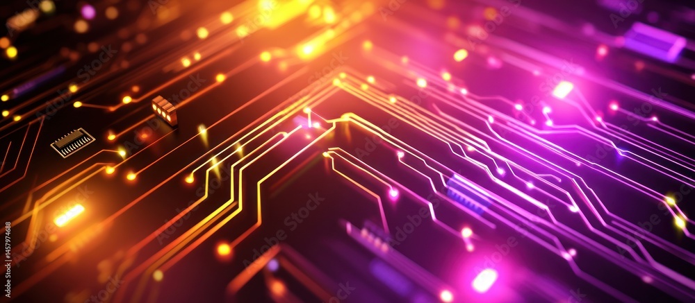 Poster abstract technology background with circuit board and glowing lights