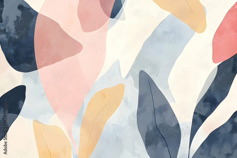 Poster abstract design with soft, flowing shapes and muted colors.