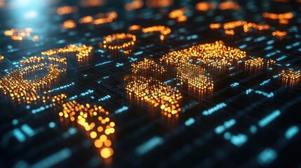 Obraz premium Global Digital Network, A Futuristic World Map on Circuit Board Texture