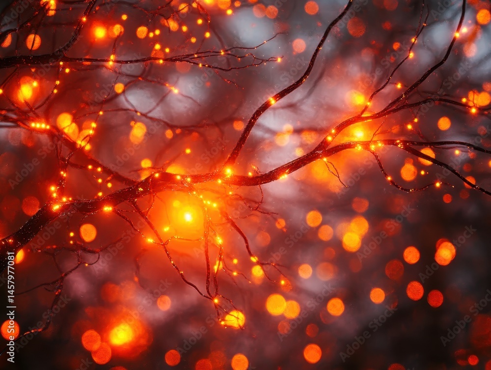 Aufkleber illuminated branches glow with warm light creating a magical atmosphere bokeh effect holiday season 
