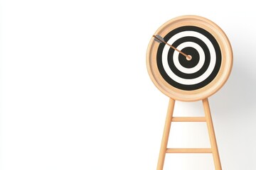 Wooden target and arrow, aiming for success.  A simple, classic target, poised on a wooden stand, highlights the concept of achieving goals