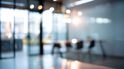 Dynamic workspace scene featuring blurred office interior and doorway modern environment bright atmosphere