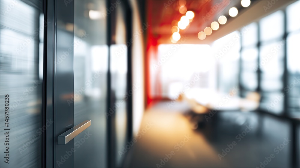 Poster dynamic office environment with blurred background and doorway modern workspace professional atmosph