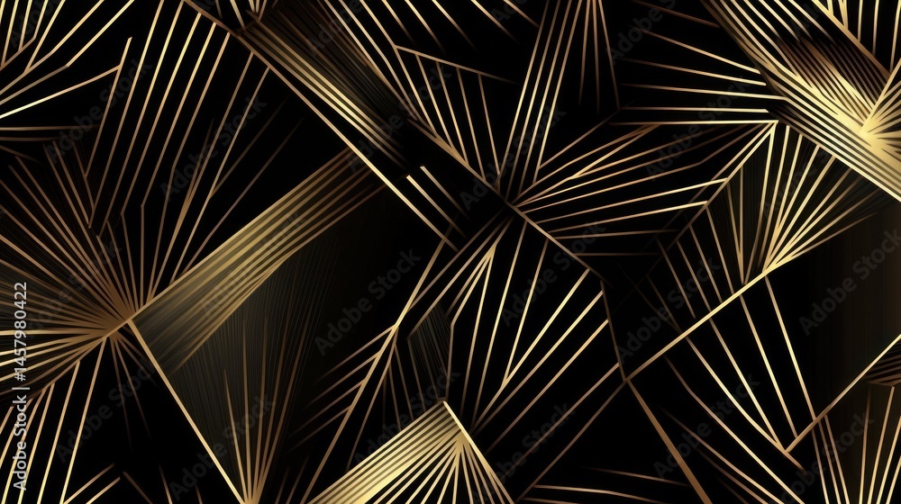 Poster sophisticated geometric pattern with golden lines on a black background