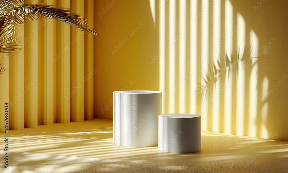 Poster 3d yellow background with an empty tabletop for product presentation
