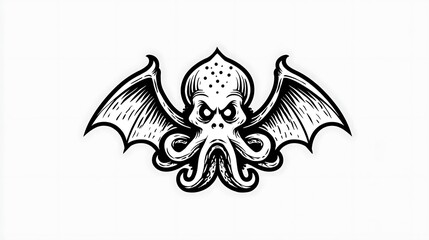 Winged Kraken Monochrome Tattoo Design.