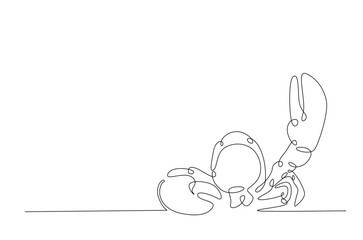 Lobster in continuous one line drawing. Single line art illustration of crayfish lobster. Editable vector.