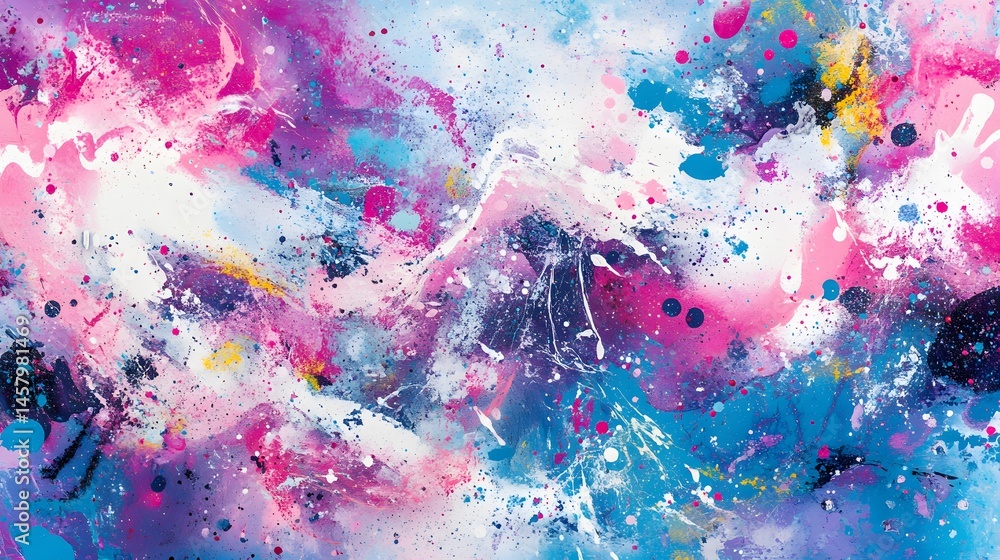 Poster vibrant abstract painting with dynamic color splashes.