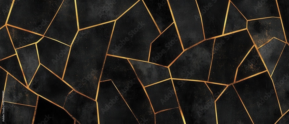 Poster elegant black and gold kintsugi pattern background close up abstract design with geometric shapes an