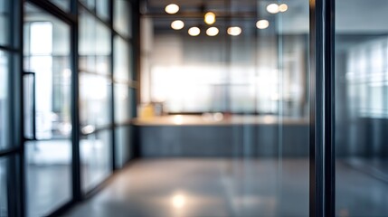 Blurry office interior scene modern workspace digital art calm atmosphere close-up perspective
