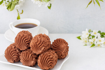 Coffee marshmallows for breakfast with a cup of fragrant coffee