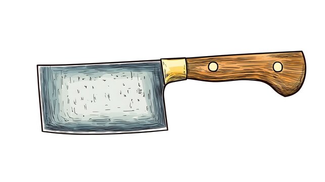 cleaver knife with wooden handle, vintage style clip art preview