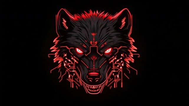 Futuristic Neon Wolf Illustration with Cybernetic Features and Vibrant Colors for Contemporary Design and Art Projects 4k video
