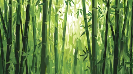 Gardinen Lush green bamboo forest scene with vibrant light. © Berkah