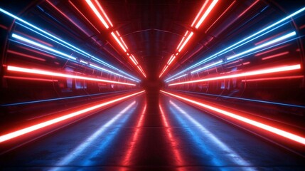Obraz premium Neon lights enhance the futuristic atmosphere of the space.