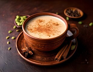 Obraz premium A hot cappuccino in a white cup with brown foam is a delightful morning coffee drink