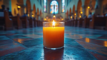 Candlelight Serenity, A Luminous Beacon in a Sacred Space of Worship