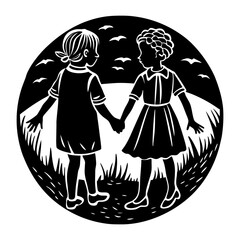 Kids Holding Hands Silhouette 