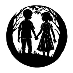 Kids Holding Hands Silhouette 
