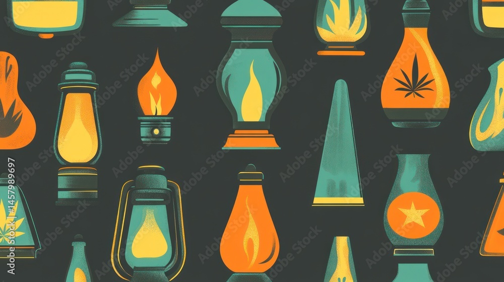 Poster elegant and vintage lanterns in harmonious colors creating a nostalgic scene
