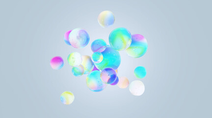 Magical 3D iridescent bubbles float in dreamy space, symbolizing fantasy beauty, enchanted hydration, and ethereal skincare. Perfect for packaging design in cosmetics, wellness, and magical branding.