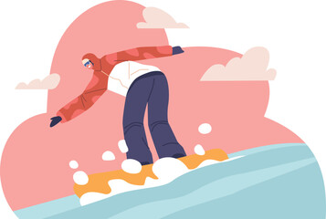 Snowboarder turning on snow slope