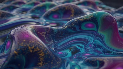 Obraz premium Fluid Art,Purple,Golden,Teal,Artistic,Acrylic,Colorful