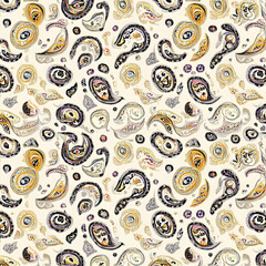 Fototapeta premium Creamy paisley pattern with intricate designs.