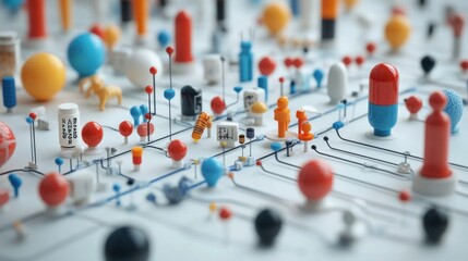Macro Shot of Miniature World, Interconnected Network of Symbolic Objects