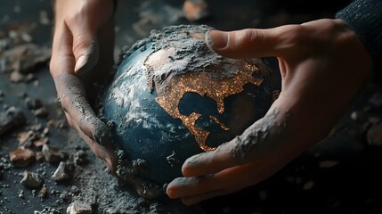 Hands Molding Earth Like Clay: Two hands shaping the Earth as if it were made of clay, with pieces of the planet still being formed. 
