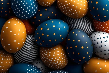 Colorful decorative Easter eggs in various patterns