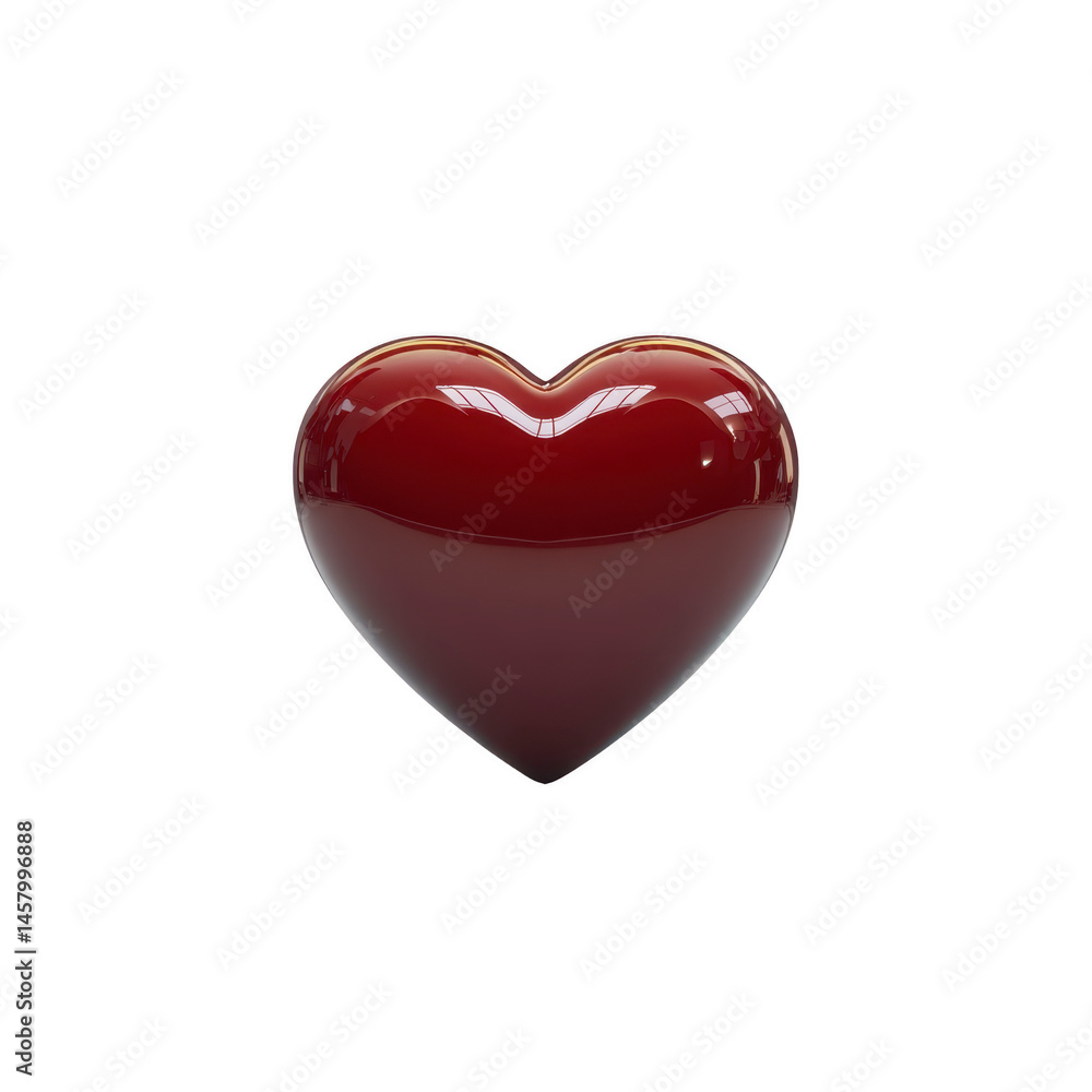 Poster shiny red heart shaped object with reflective surface, isolated on transparency background, symboliz