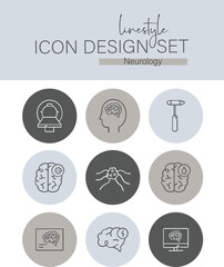 Linestyle Icon Design Set Neurology