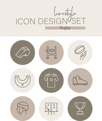 Linestyle Icon Design Set Rugby