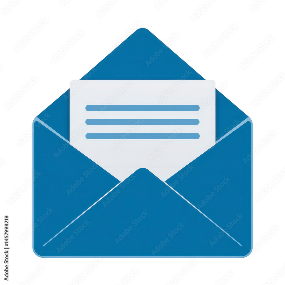 Aufkleber open blue envelope with letter inside symbolizes communication and correspondence. simple design con