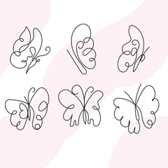 Six Elegant Line Art Butterfly Designs on a Pink Background