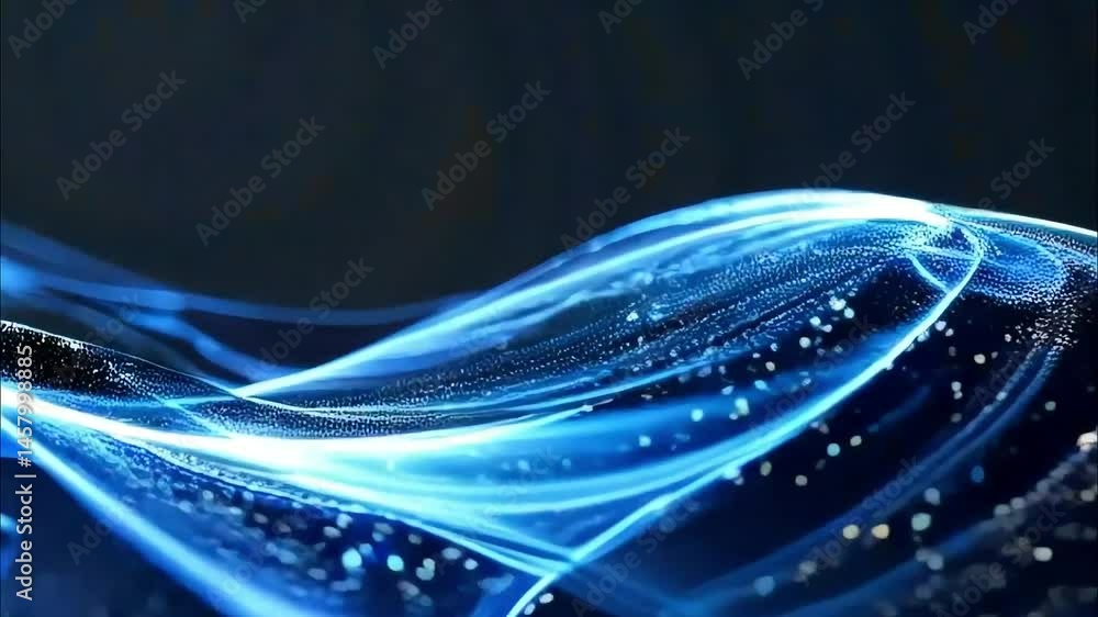 Poster abstract blue wave background with flowing lines and particles design