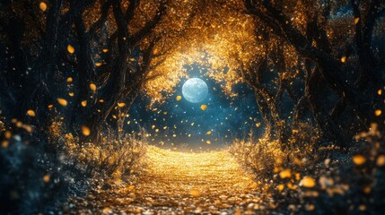 Enchanted Autumn Moonlit Path: A Magical Forest Journey