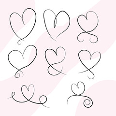 Nine Unique Hand Drawn Hearts Set for Valentines Day Design