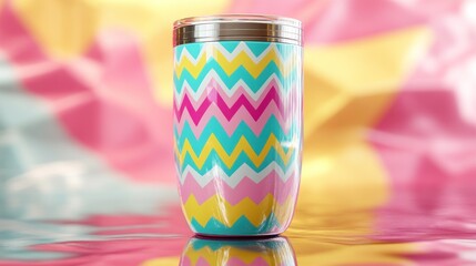 Naklejka premium Colorful insulated tumbler with zigzag pattern